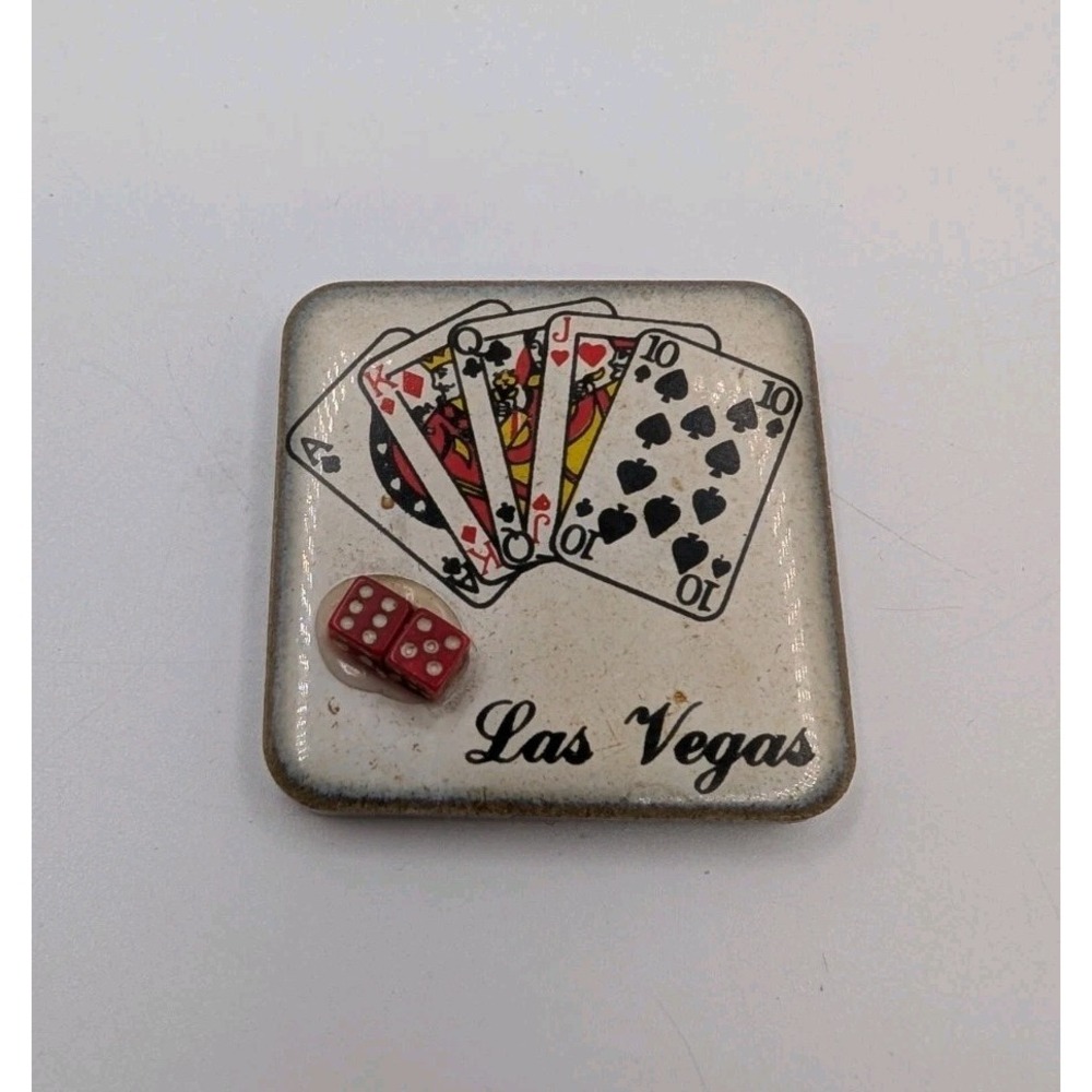 Vintage Las Vegas Nevada Fridge Magnet Playing Cards Dice Ceramic Casino Momento